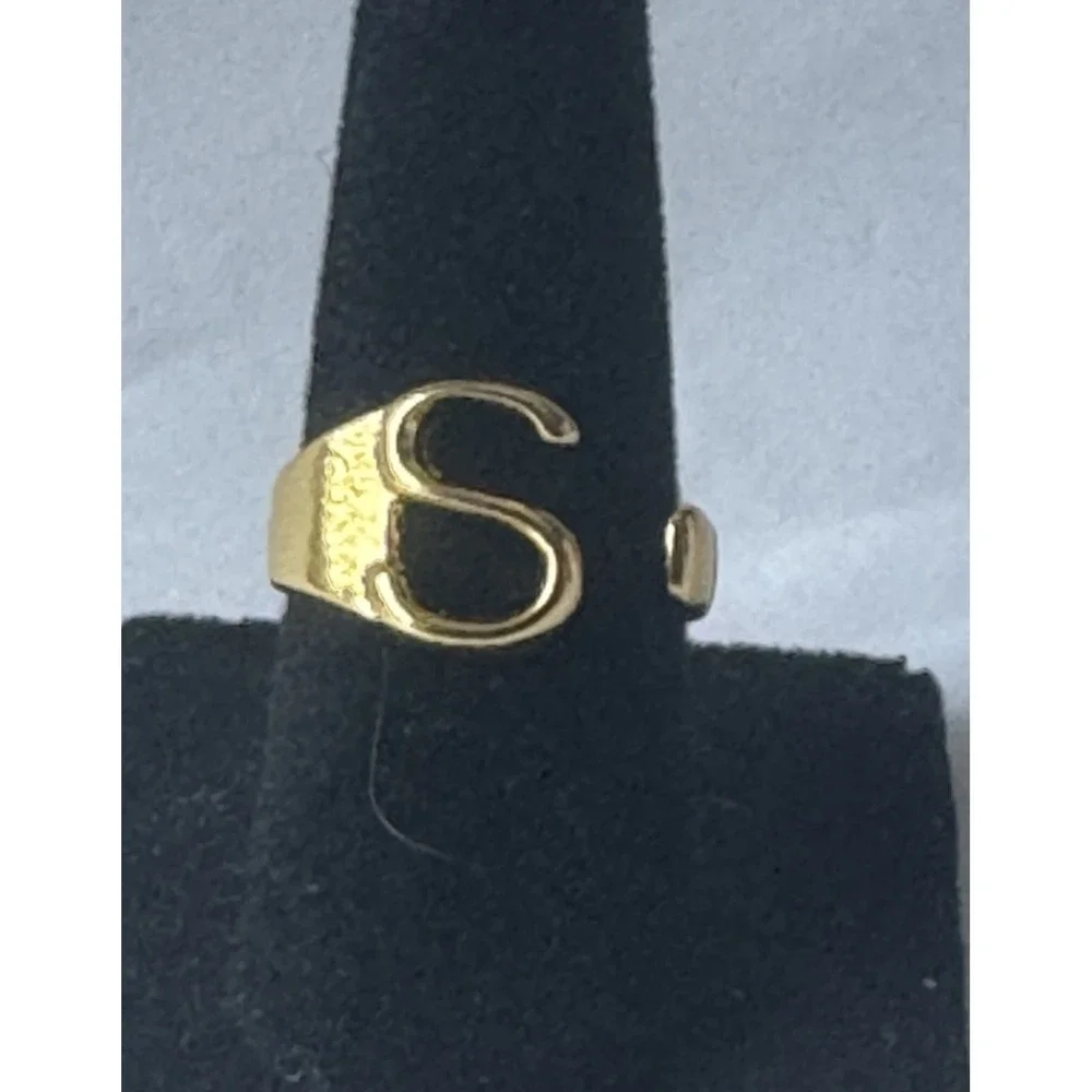 Gold Tone Letter S Adjustable Open Band Ring Metal 6mm Size 7 No Stone